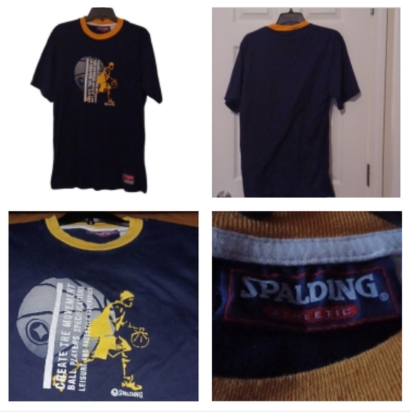 💙🌺Spalding Dark Blue and Yellow Basketball Tee - Picture 1 of 9